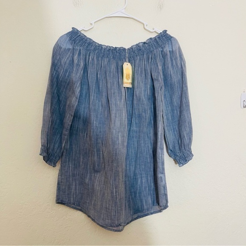 NWT Mudpie Foster Off Shoulder Top Size Small Blue